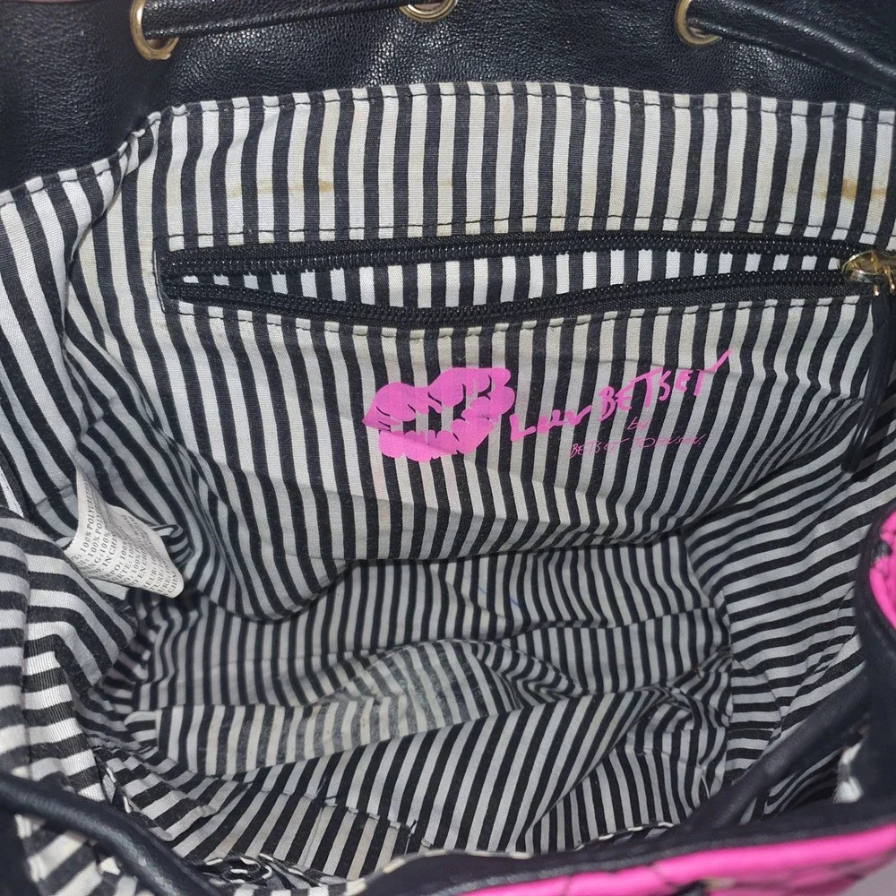 Luv Betsey by Betsey‎ Johnson Pink Quilted Heart Backpack Black Faux Leather Bag